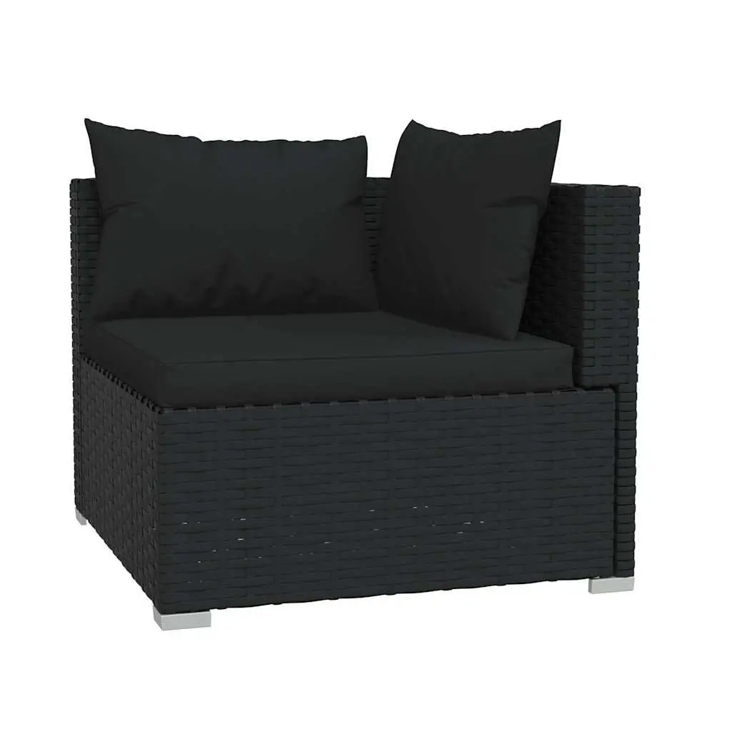 5 Piece Garden Lounge Set Outdoor Furniture Black Poly Rattan with Cushions