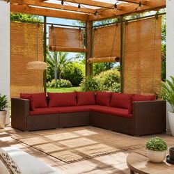 5 Piece Outdoor Lounge Set with Waterproof PE Rattan
