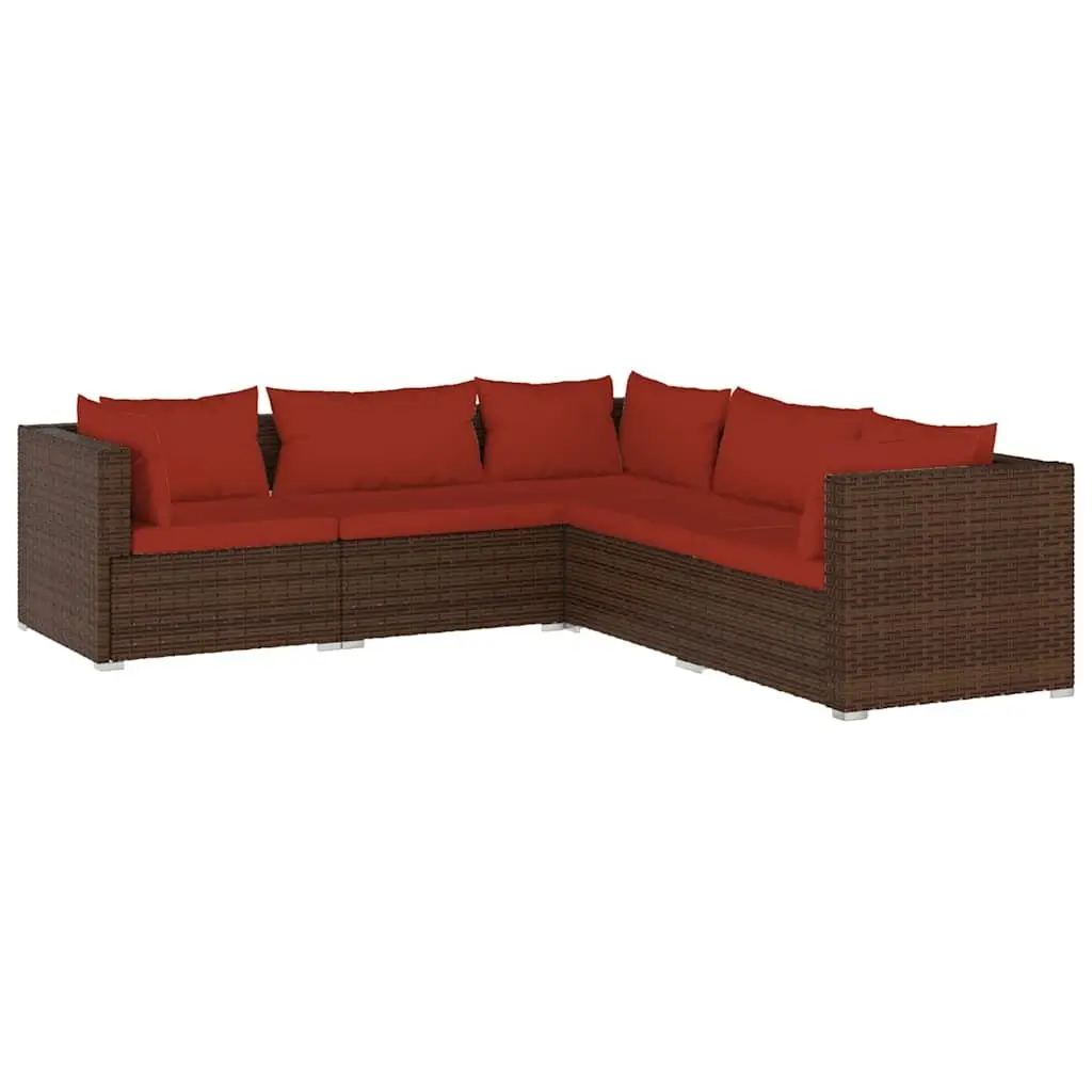 5 Piece Outdoor Lounge Set with Waterproof PE Rattan