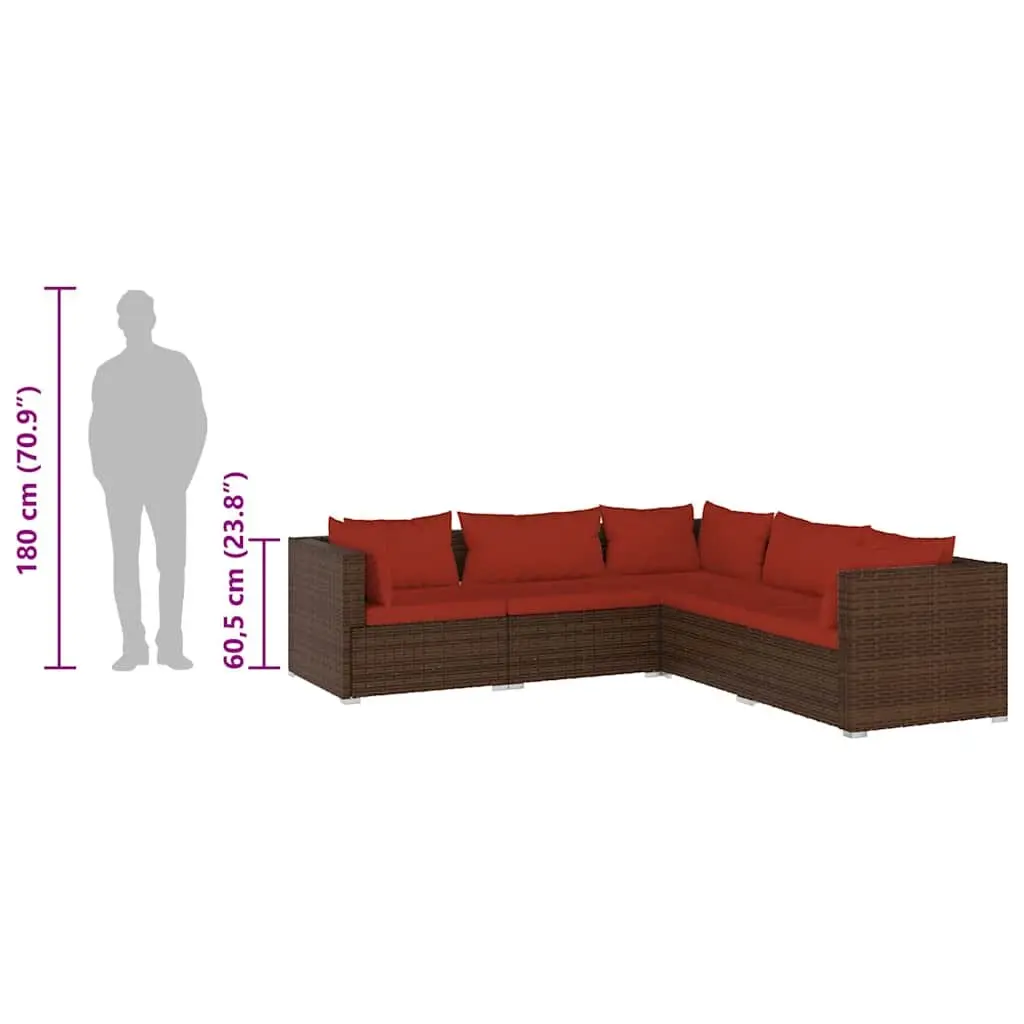 5 Piece Outdoor Lounge Set with Waterproof PE Rattan