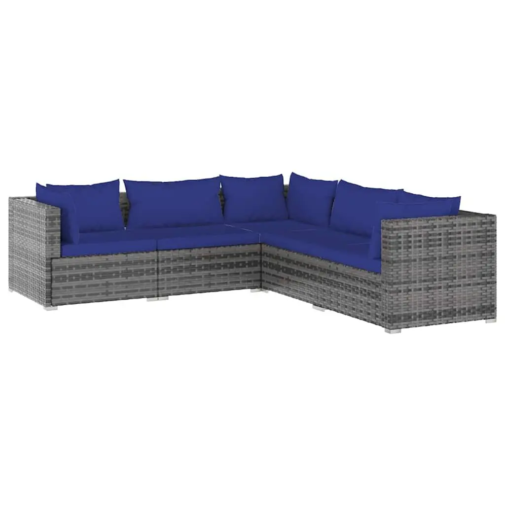 Garden Lounge Set 5 Piece Outdoor Patio Furniture Modular Rattan Grey Cushions