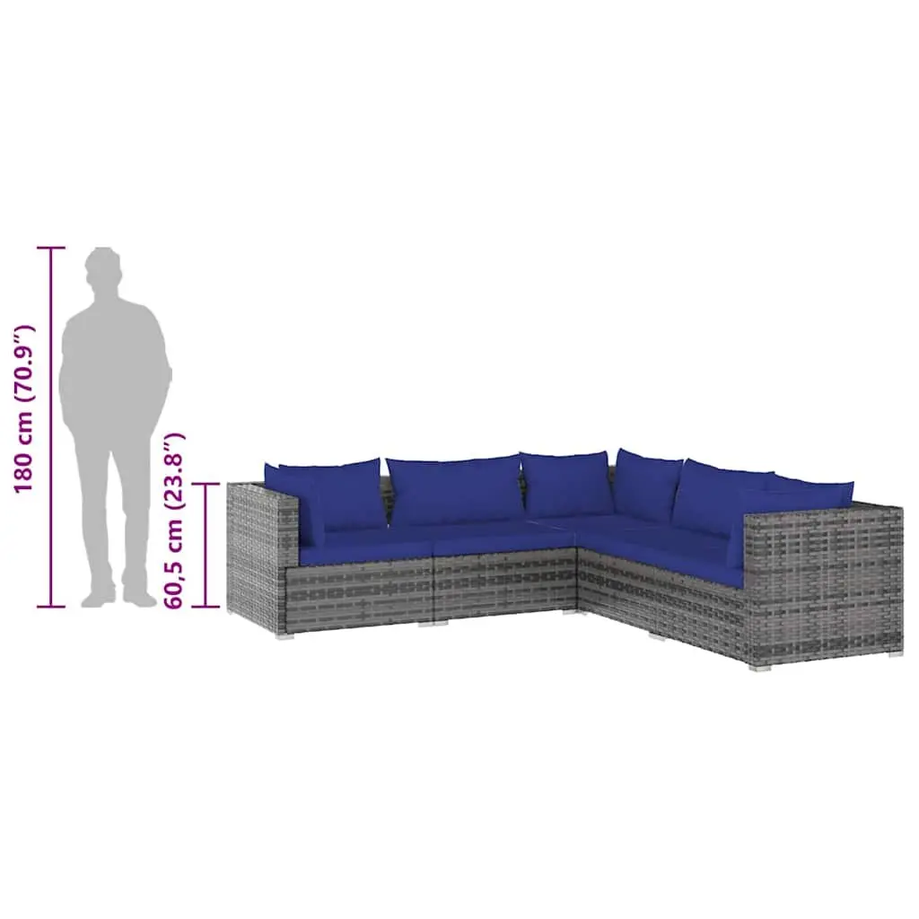 Garden Lounge Set 5 Piece Outdoor Patio Furniture Modular Rattan Grey Cushions