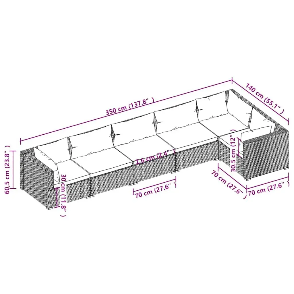 6 Piece Garden Lounge Set Outdoor Patio Furniture PE Rattan Cushions Black