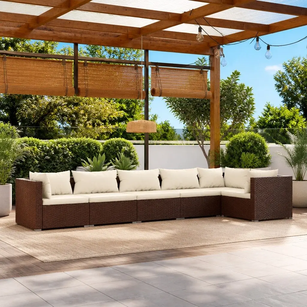 6 Piece Garden Lounge Set Brown Outdoor Furniture Sofa with Cushions Modular