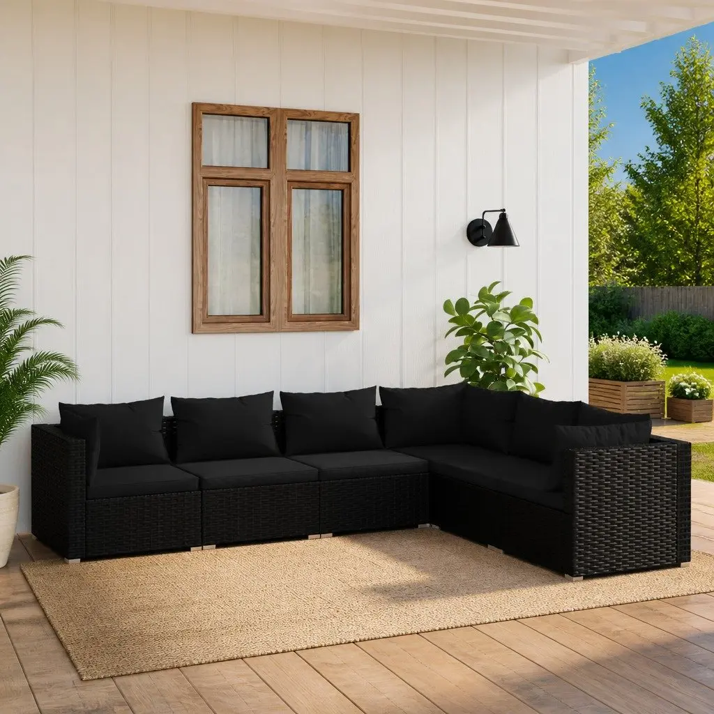 Garden Lounge Set Outdoor Furniture 6 Piece Poly Rattan Black with Cushions