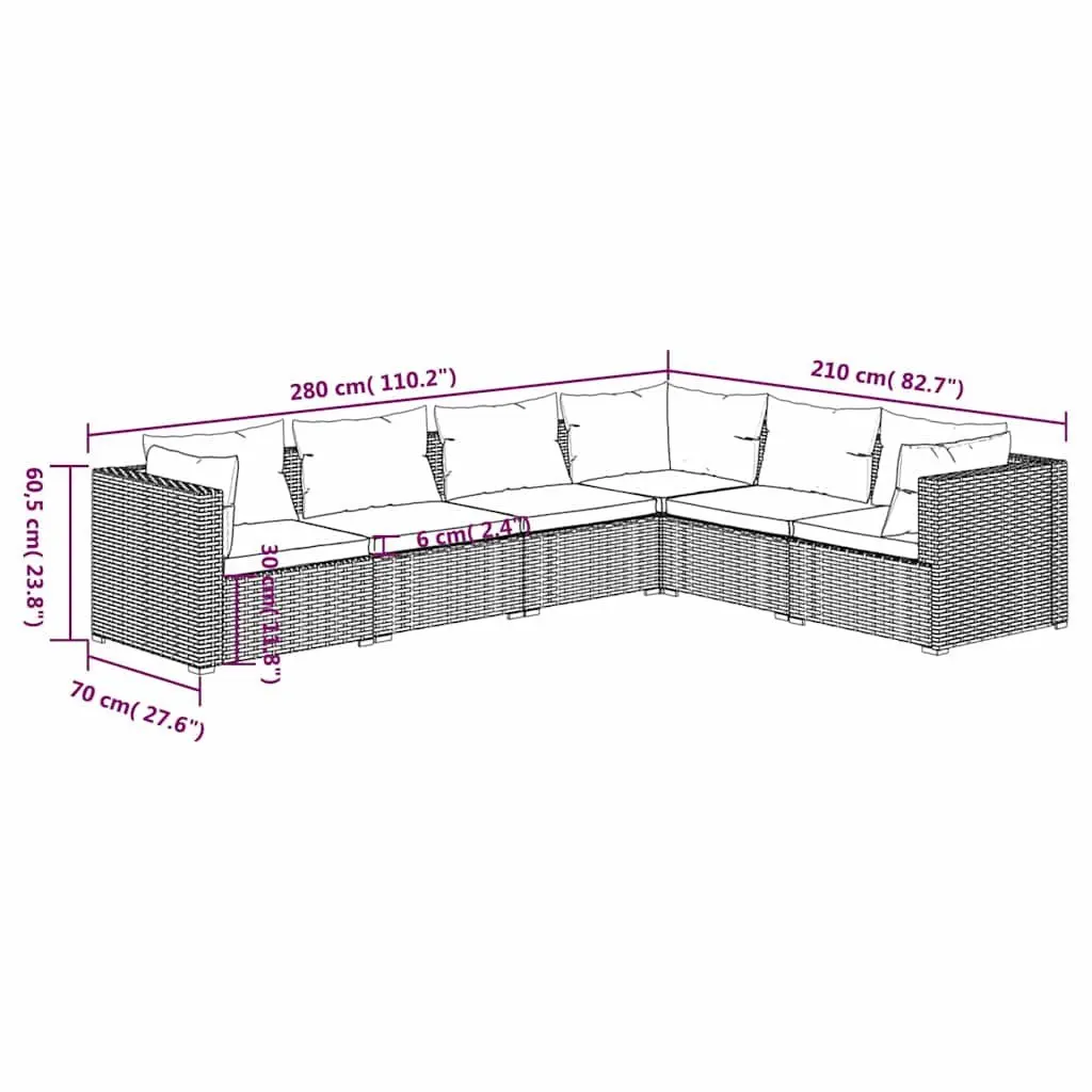 Garden Lounge Set Outdoor Furniture 6 Piece Poly Rattan Black with Cushions