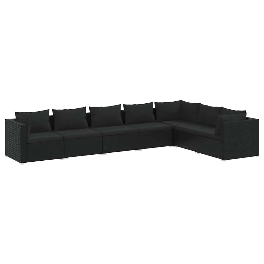 7 Piece Garden Lounge Set Outdoor Patio Furniture Black Poly Rattan