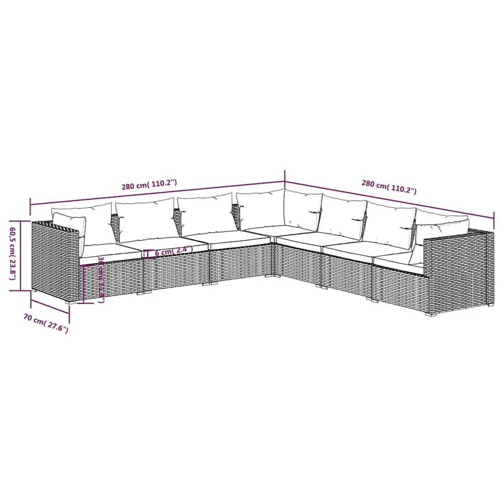 Modular PE Rattan Garden Lounge Set 7 Piece Outdoor Patio Furniture Black