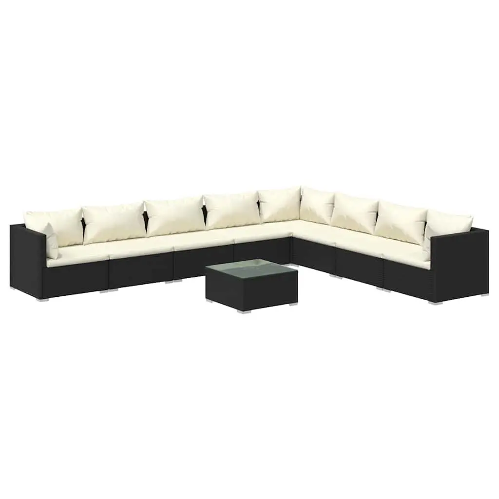 9 Piece Garden Lounge Set Outdoor Patio Furniture Black Poly Rattan