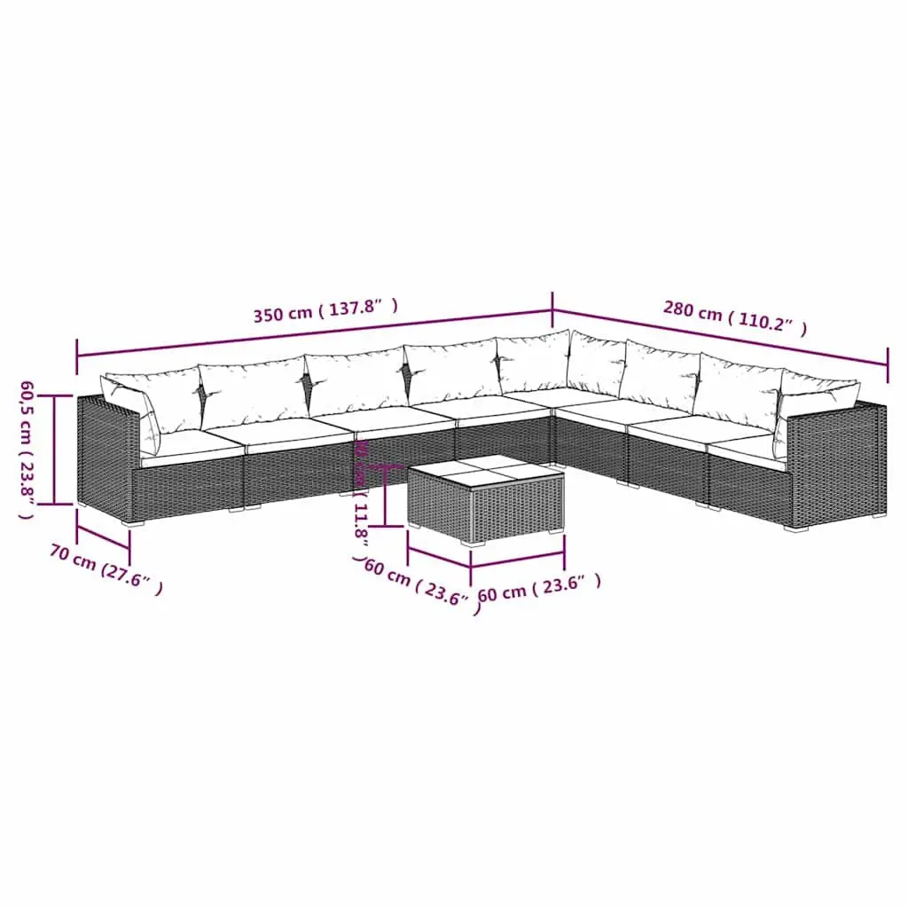 9 Piece Garden Lounge Set Outdoor Patio Furniture Black Poly Rattan