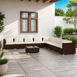 Garden Lounge Set 10 Piece Outdoor Furniture Poly Rattan Modular Patio Sofa