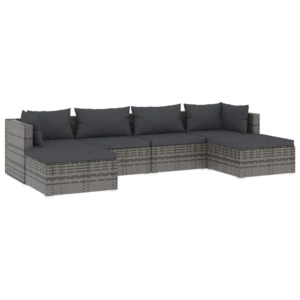 6 Piece Garden Lounge Set Poly Rattan Outdoor Patio Furniture with Cushions Grey