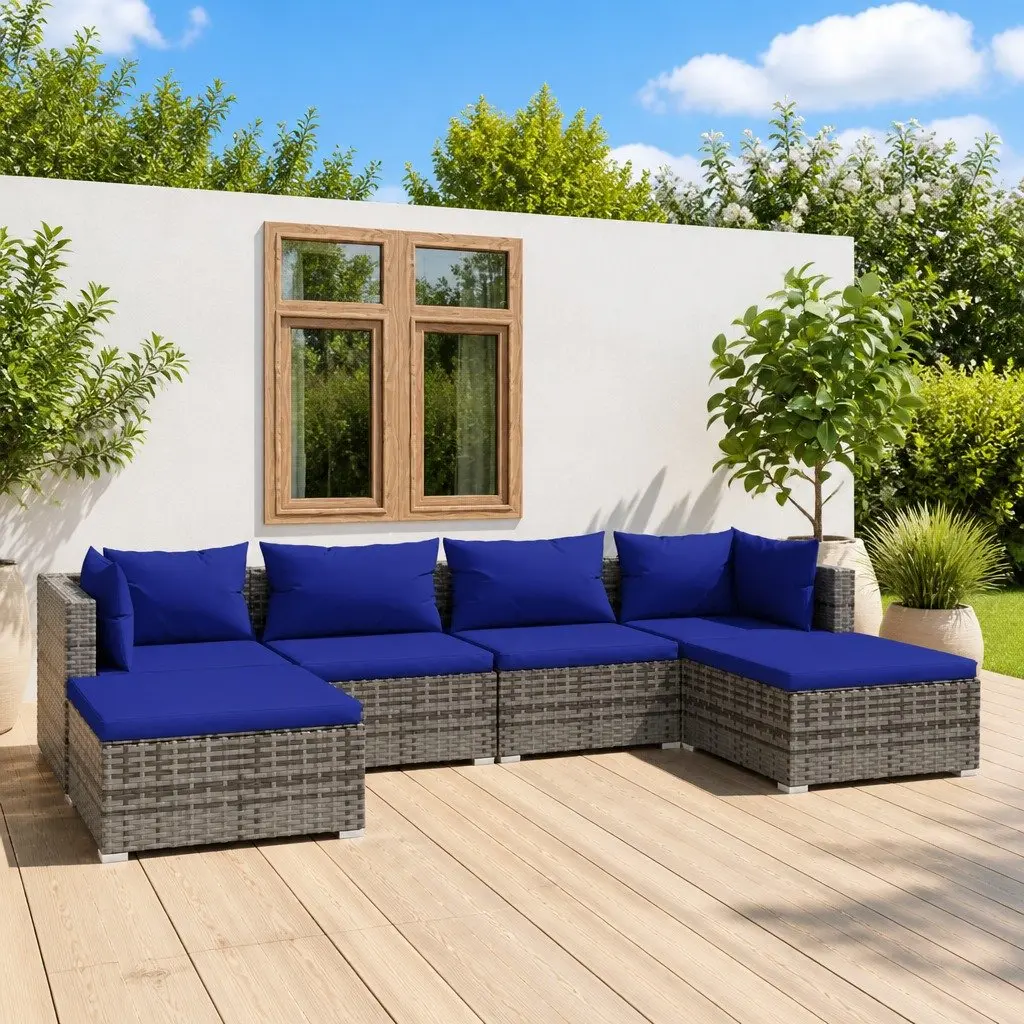Garden Lounge Set 6 Piece Outdoor Furniture Poly Rattan Grey with Cushions