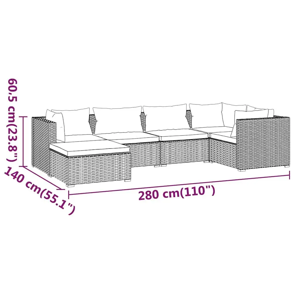 6 Piece Garden Lounge Set Outdoor Patio Furniture Grey
