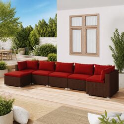 7 Piece Outdoor Lounge Set - Poly Rattan and Fabric Cushions