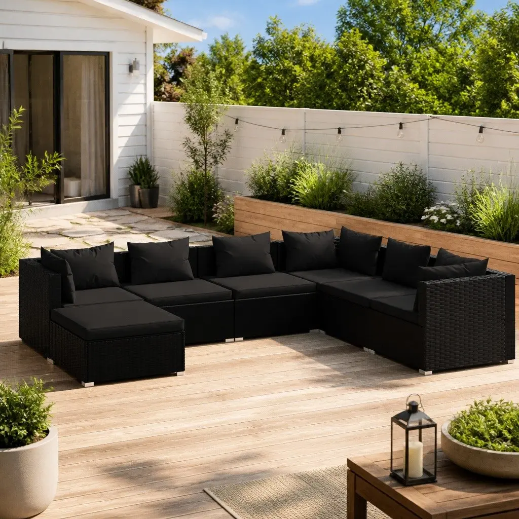 7 Piece Garden Lounge Set Outdoor Modular Furniture Black