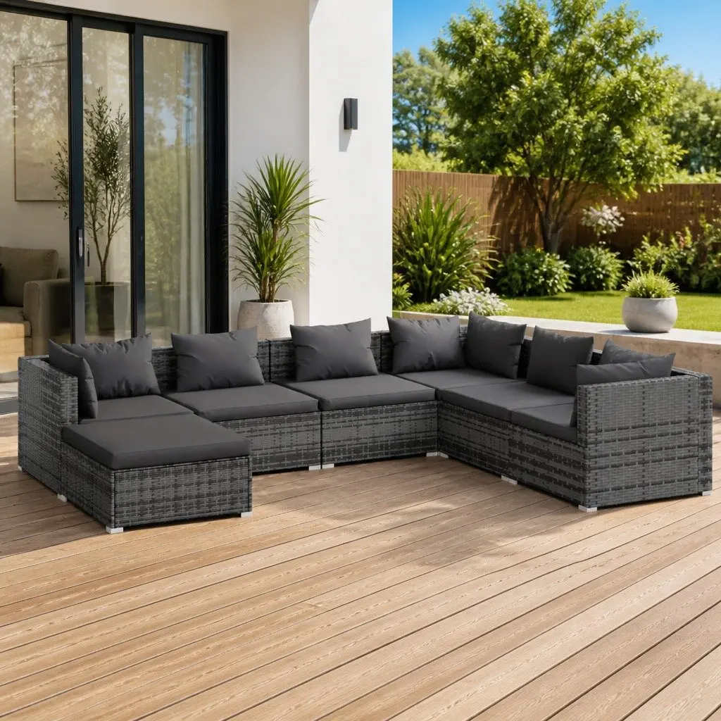 7 Piece Garden Lounge Set Outdoor Furniture Modular Poly Rattan with Cushions