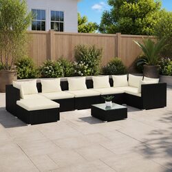 8-Piece Modular Patio Furniture Set – Black PE Rattan