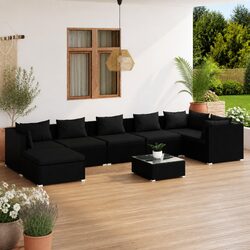 8-Piece Modular Garden Lounge Set, Black Rattan