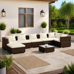 Garden Lounge Set 8 Piece Outdoor Furniture Poly Rattan Brown Modular Seating