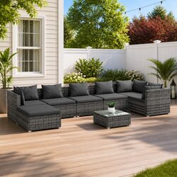 Garden Lounge Set 8 Piece Outdoor Patio Furniture Poly Rattan Grey with Cushions