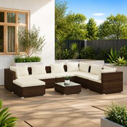 Garden Lounge Set 8 Piece Outdoor Patio Furniture Poly Rattan Brown with