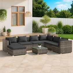 8 Piece Garden Lounge Set - Grey Poly Rattan Details