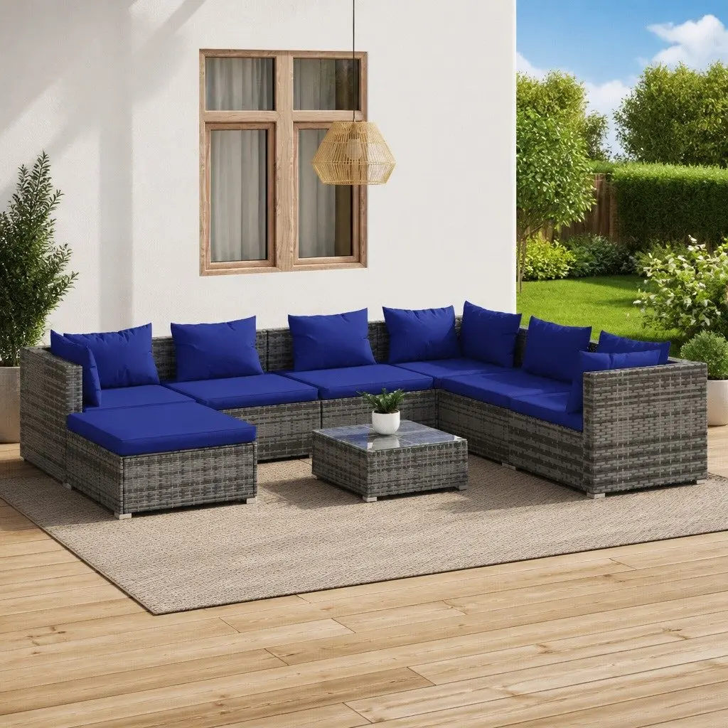 8 Piece Garden Lounge Set for Outdoor Use Modular Poly Rattan Grey