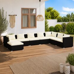 8-Piece Garden Lounge Set - Black Poly Rattan