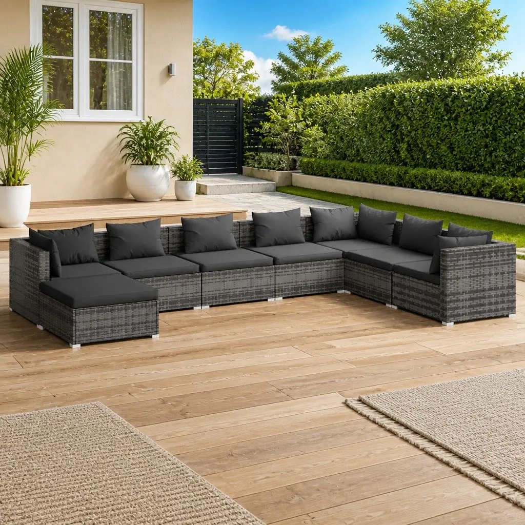 Garden Lounge Set 8 Piece Outdoor Patio Furniture Grey Poly Rattan Modular