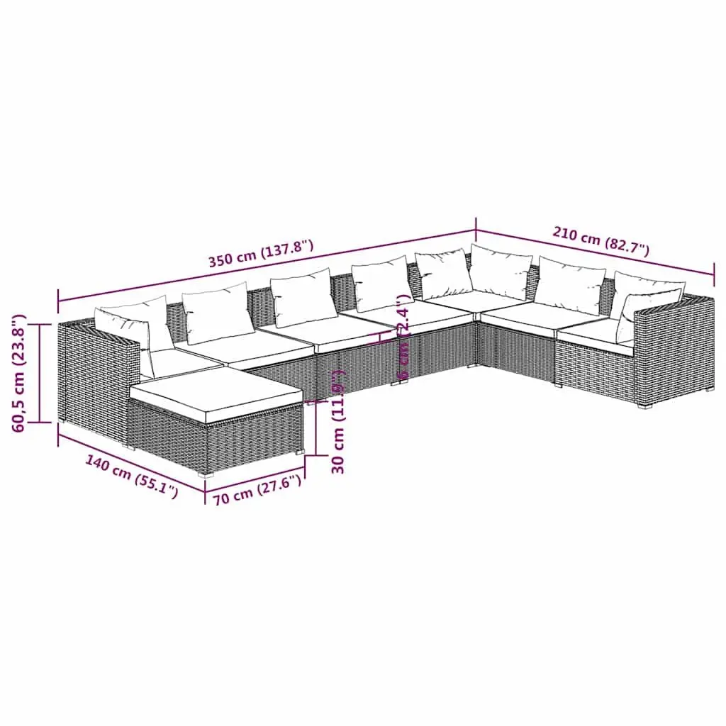 Garden Lounge Set 8 Piece Outdoor Patio Furniture Grey Poly Rattan Modular