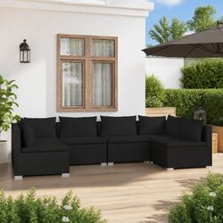 6 Piece Poly Rattan Garden Lounge Set Outdoor Furniture with Cushions Black