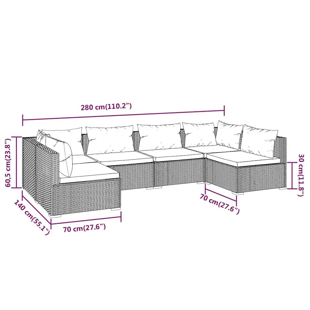 Garden Lounge Set Outdoor Patio Furniture 6 Piece Modular Grey