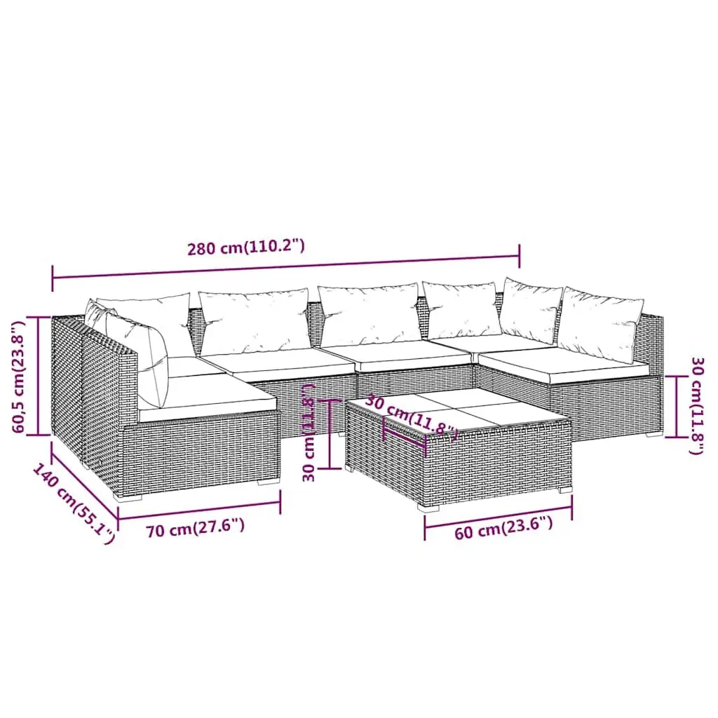 7 Piece Poly Rattan Garden Lounge Set Outdoor Furniture with Cushions Black