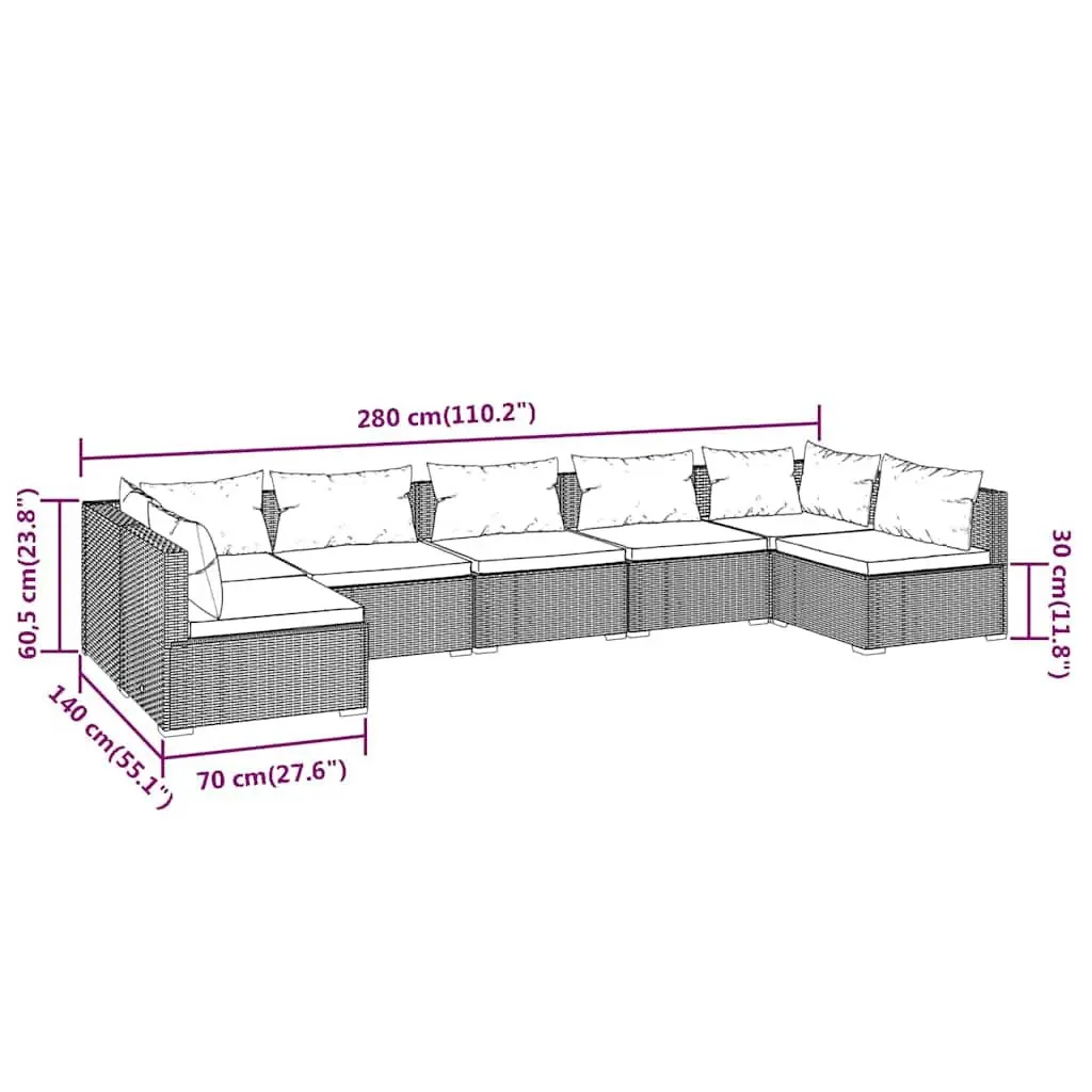 7 Piece Garden Lounge Set Outdoor Patio Furniture Poly Rattan with Cushions