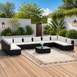 Modular Garden Lounge Set: 11 Pieces of Poly Rattan Furniture