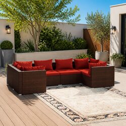 Garden Lounge Set 6 Piece Modular Outdoor Furniture with Cushions Brown Rattan