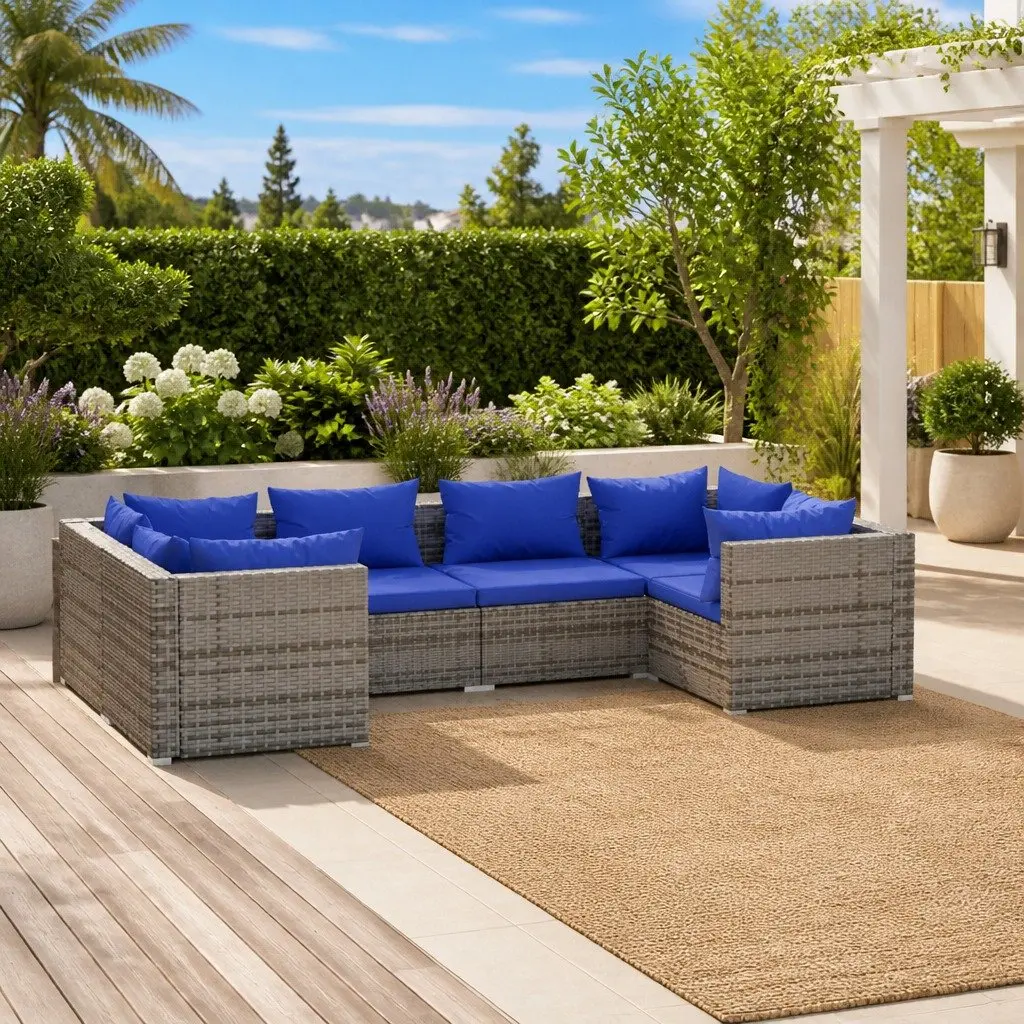 Garden Lounge Set Outdoor Furniture 6 Piece Modular Cushioned Grey