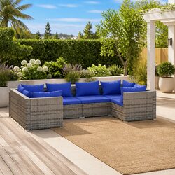 6-Piece Grey Poly Rattan Outdoor Lounge Set