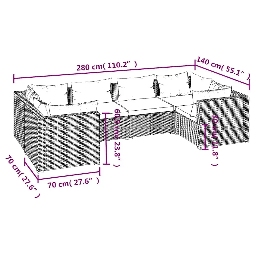 Garden Lounge Set Outdoor Furniture 6 Piece Modular Cushioned Grey
