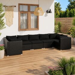 7 Piece Outdoor Garden Lounge Set Black Poly Rattan Modular Patio Furniture