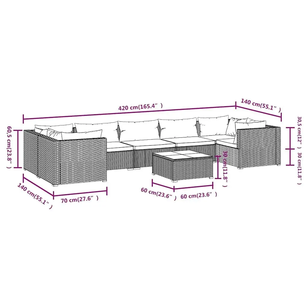 8-Piece Black Modular Lounge Set with Cushions