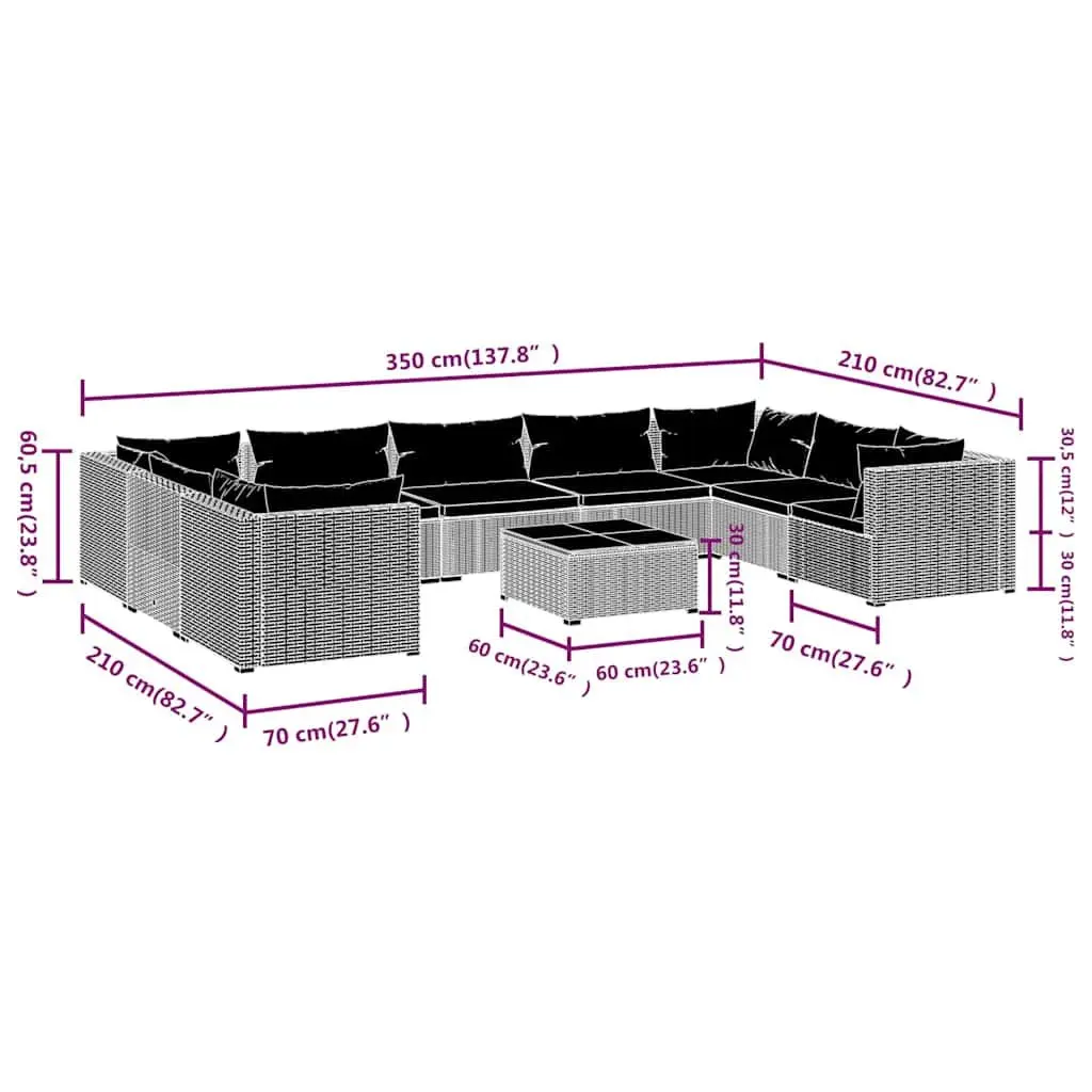 10 Piece Outdoor Garden Lounge Set Modular Patio Furniture Black