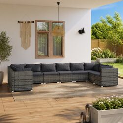 Durable 10-Piece Outdoor Lounge Set with Grey Cushions