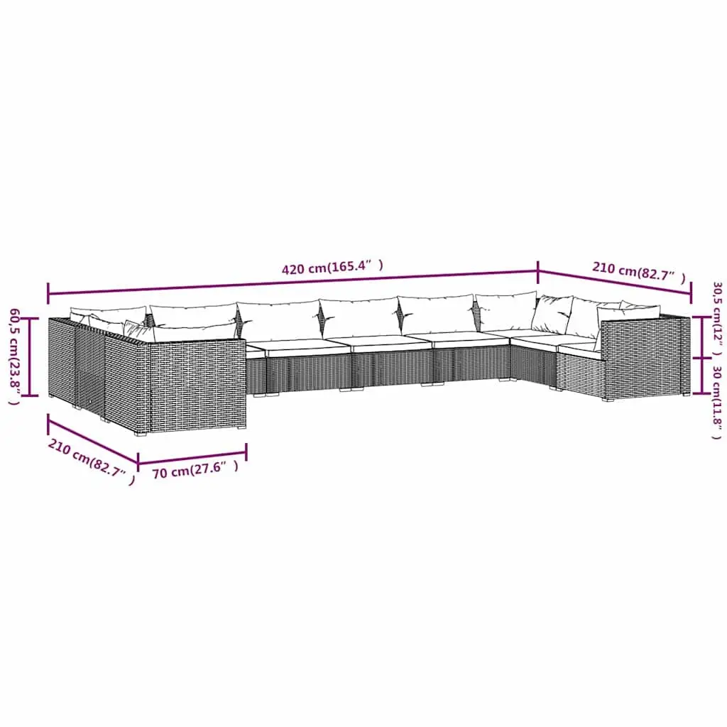 10 Piece Garden Lounge Set Outdoor Furniture Modular Grey Cushions