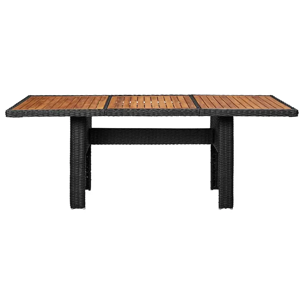Outdoor Dining Table Black Garden Patio Furniture PE Rattan Steel Frame Acacia