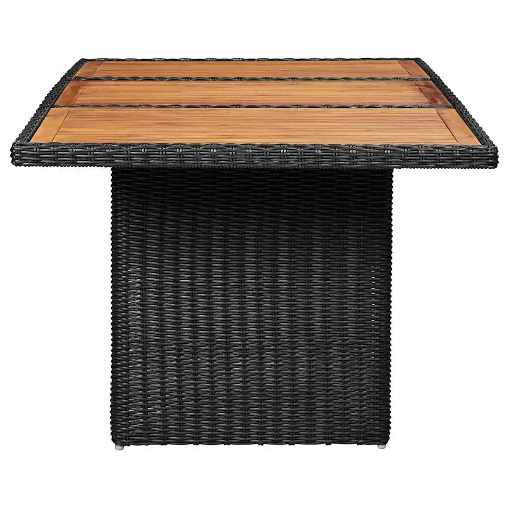 Outdoor Dining Table Black Garden Patio Furniture PE Rattan Steel Frame Acacia