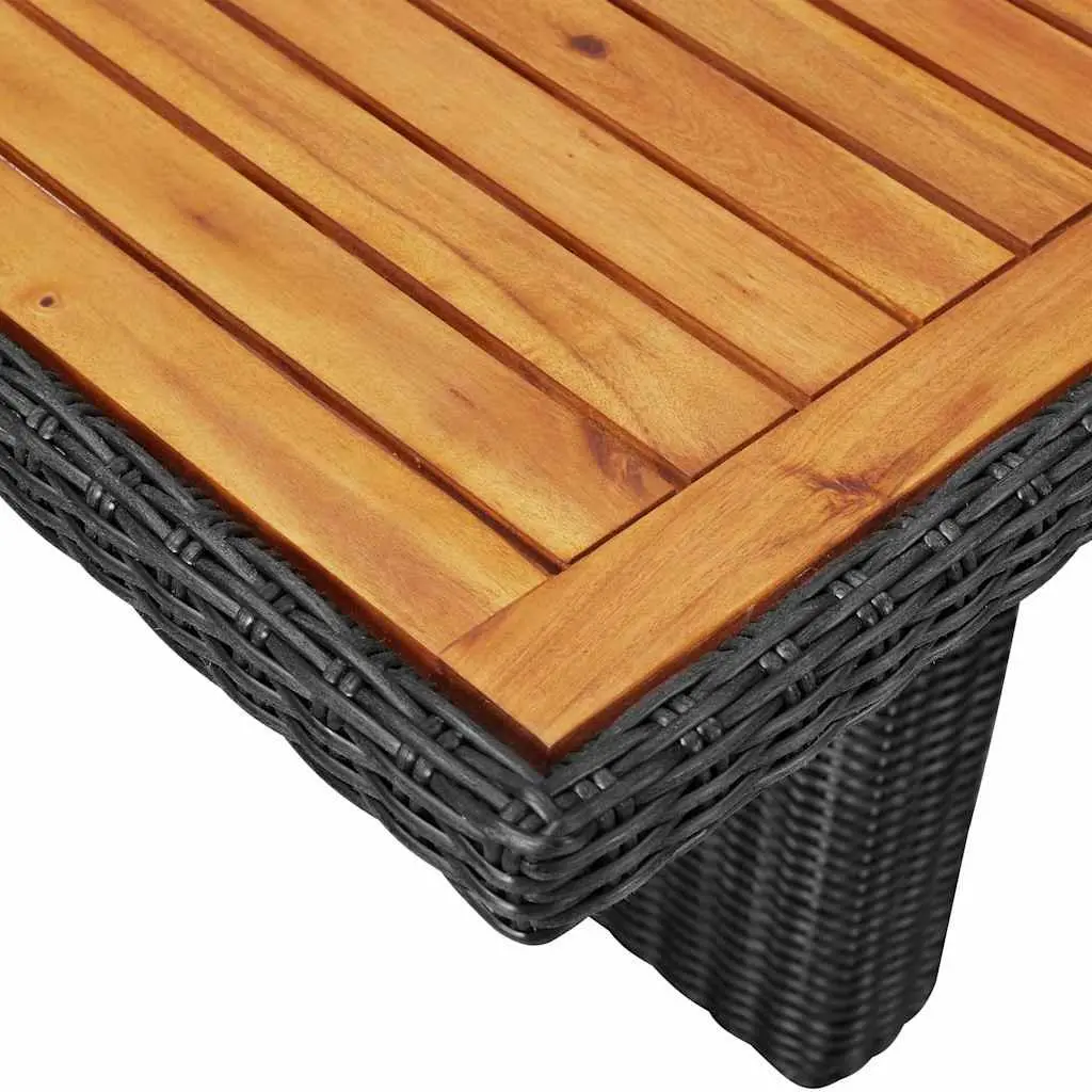 Outdoor Dining Table Black Garden Patio Furniture PE Rattan Steel Frame Acacia
