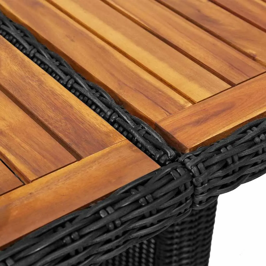 Outdoor Dining Table Black Garden Patio Furniture PE Rattan Steel Frame Acacia