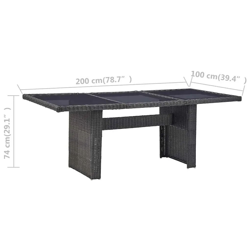 Garden Dining Table Black Outdoor Patio Furniture Glass Tabletop Rattan Frame
